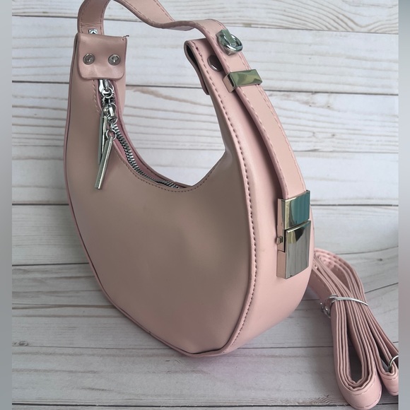 NWT Half-Moon Round Pink Barbie Color Small Purse Bag Women w Convertible Handle - Picture 9 of 9